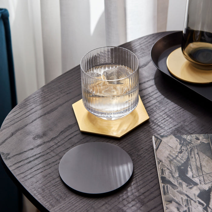 Brass Round Drinks Coaster in Black – product view 2