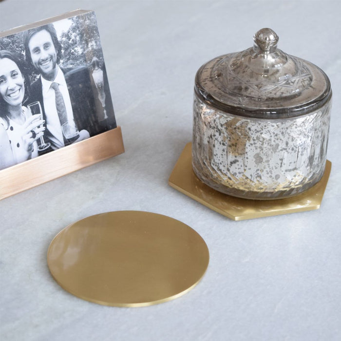 Brass Round Drinks Coaster in Gold – product view 4