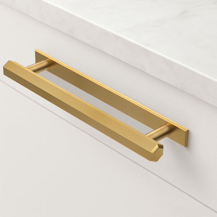 Brass Slim Hexagonal Cabinet Handles with Backplate in Gold – rear view
