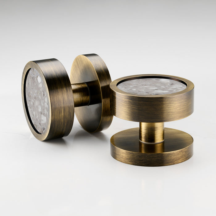 Brass & Terrazzo Mortice Door Knobs in Antique – installed view