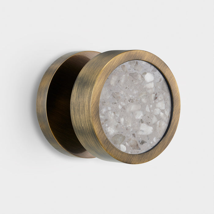 Brass & Terrazzo Mortice Door Knobs in Antique – installed view
