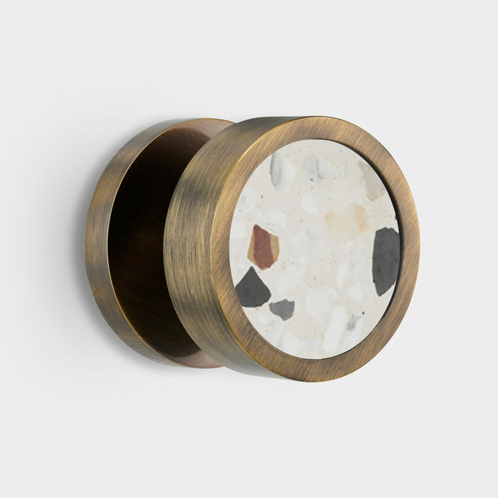 Brass & Terrazzo Mortice Door Knobs in Antique – installed view