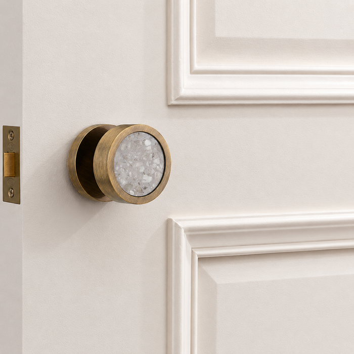 Brass & Terrazzo Mortice Door Knobs in Antique – product view 7