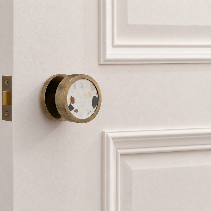 Brass & Terrazzo Mortice Door Knobs in Antique – product view 8