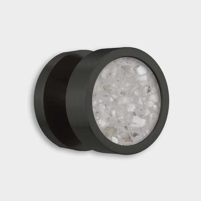 Brass & Terrazzo Mortice Door Knobs in Black – installed view