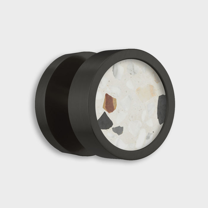 Brass & Terrazzo Mortice Door Knobs in Black – installed view