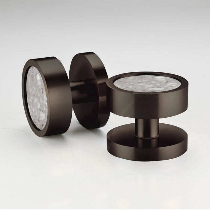 Brass & Terrazzo Mortice Door Knobs in Bronze – product view 2