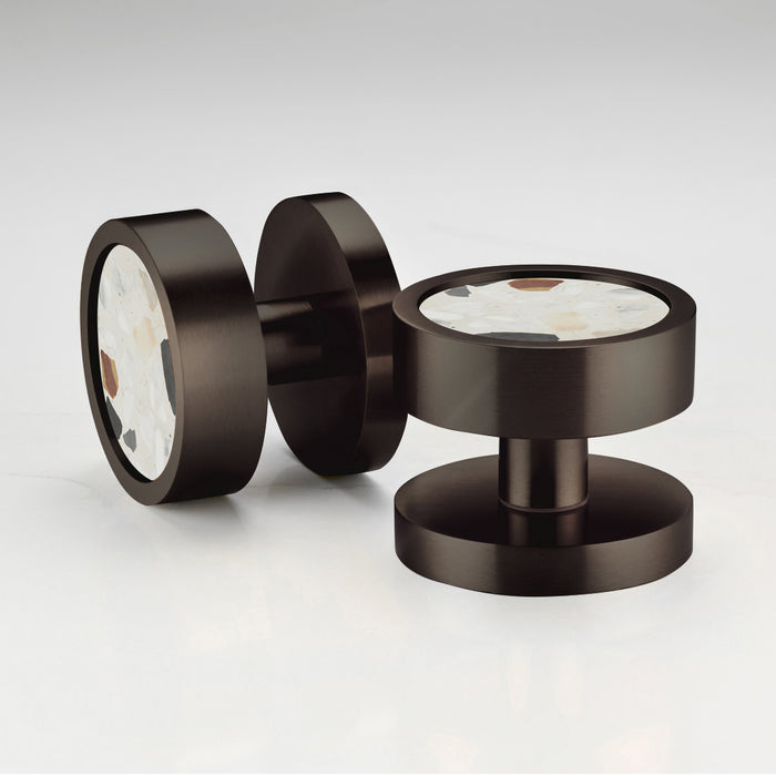 Brass & Terrazzo Mortice Door Knobs in Bronze – product view 3