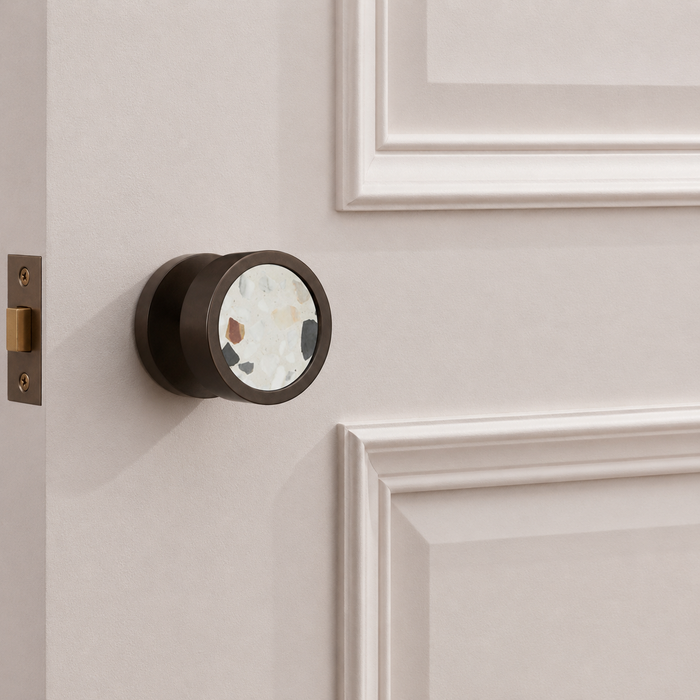 Brass & Terrazzo Mortice Door Knobs in Bronze – product view 8