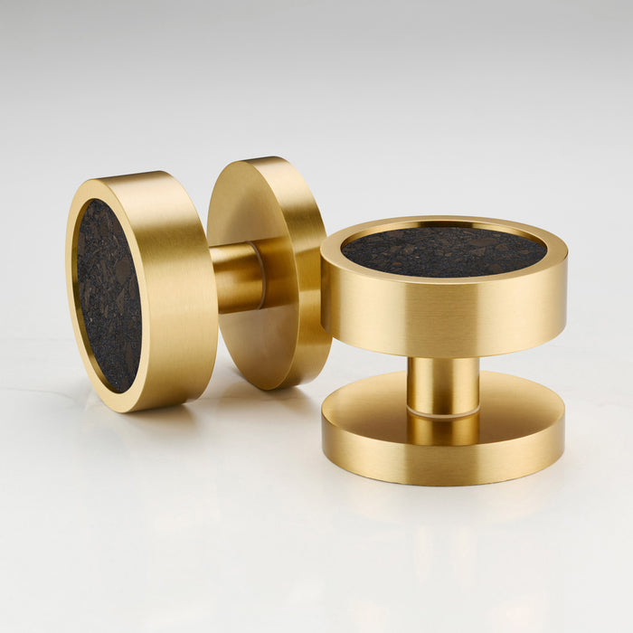 Brass & Terrazzo Mortice Door Knobs in Gold – installed view