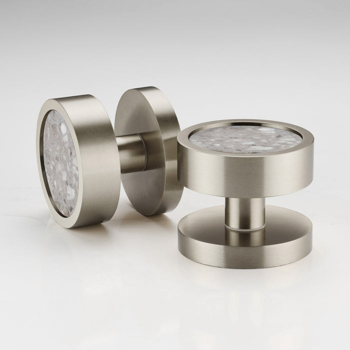 Brass & Terrazzo Mortice Door Knobs in Silver