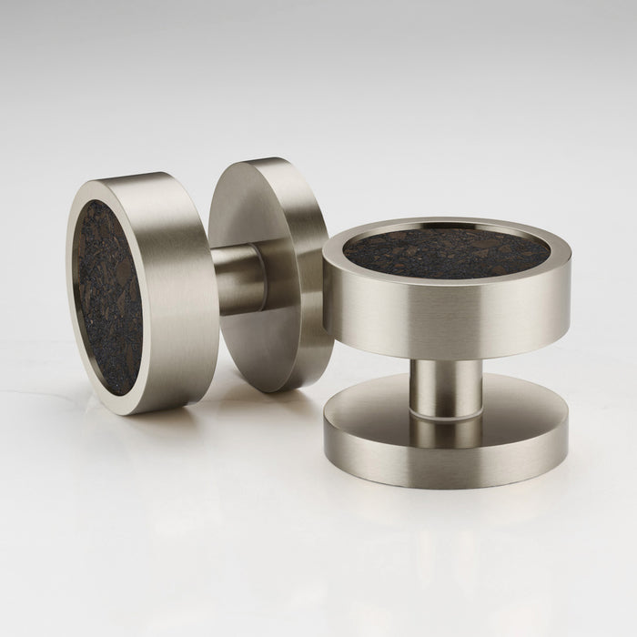 Brass & Terrazzo Mortice Door Knobs in Silver – installed view