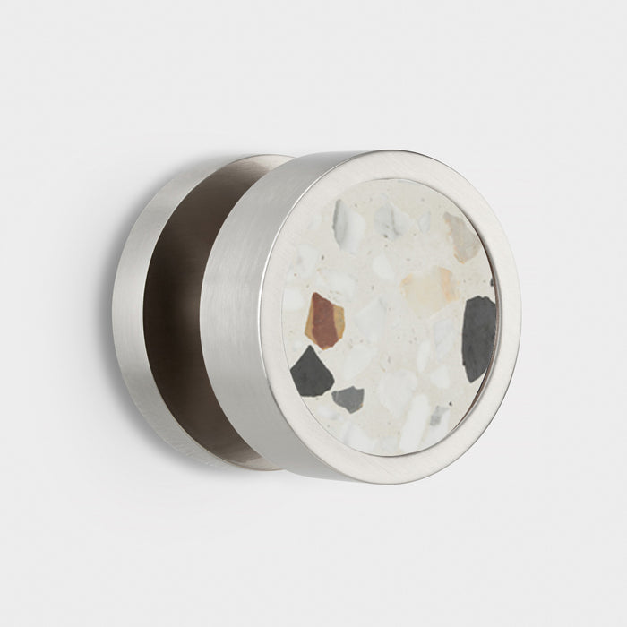 Brass & Terrazzo Mortice Door Knobs in Silver – installed view