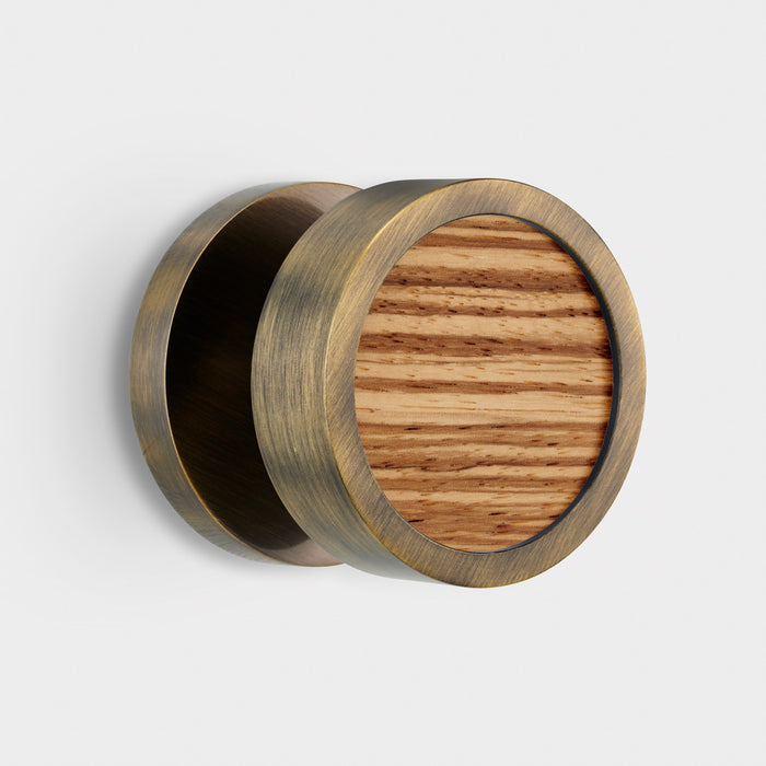 Brass & Wood Mortice Door Knobs in Antique – installed view