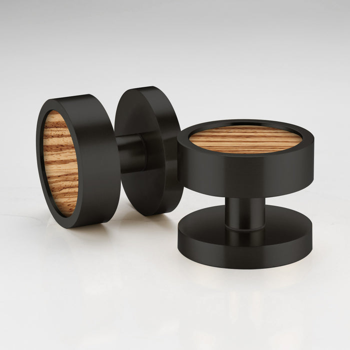 Brass & Wood Mortice Door Knobs in Black – product view 3