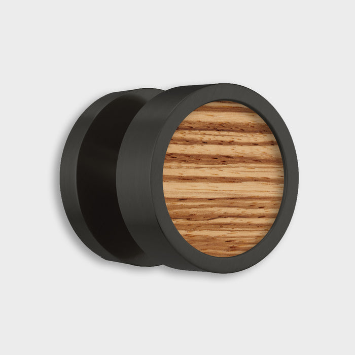 Brass & Wood Mortice Door Knobs in Black – installed view