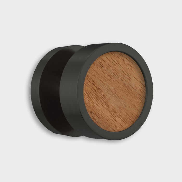 Brass & Wood Mortice Door Knobs in Black – installed view