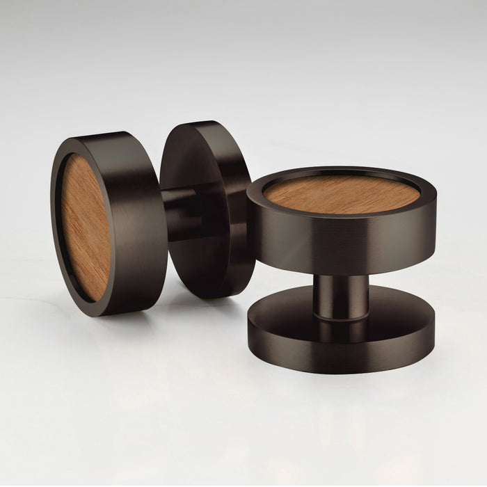 Brass & Wood Mortice Door Knobs in Bronze