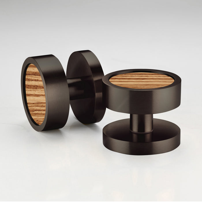 Brass & Wood Mortice Door Knobs in Bronze – product view 2
