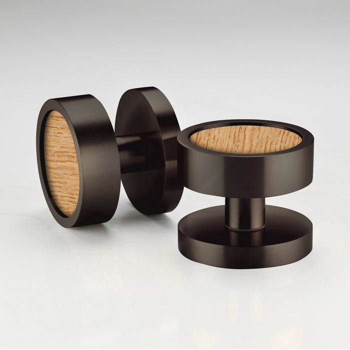 Brass & Wood Mortice Door Knobs in Bronze – product view 3