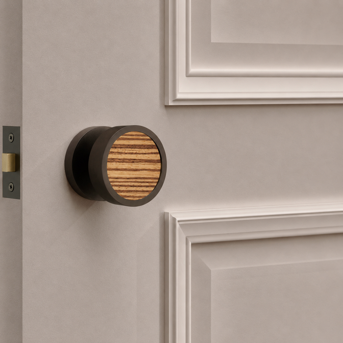 Brass & Wood Mortice Door Knobs in Bronze – product view 7