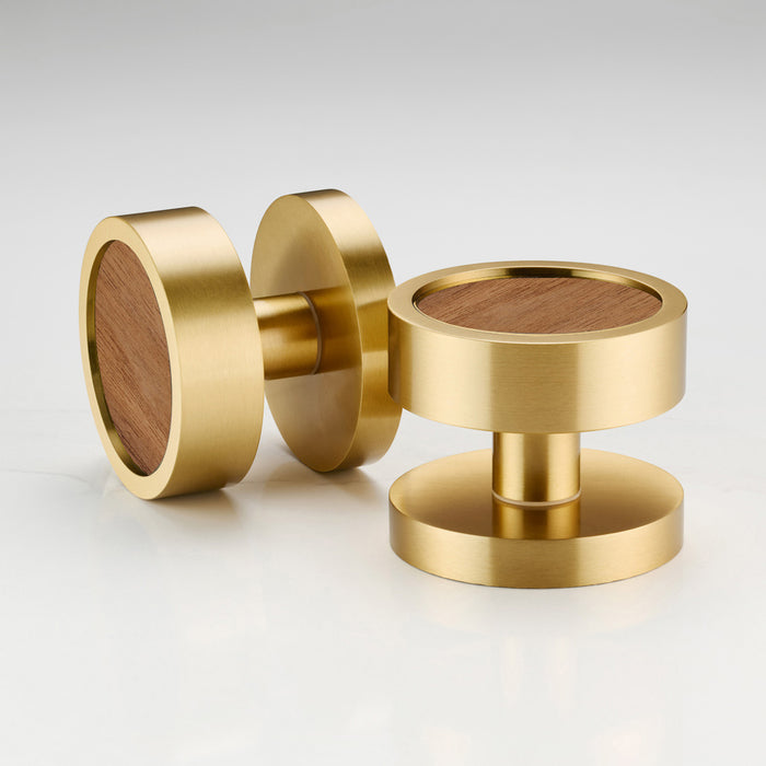 Brass & Wood Mortice Door Knobs in Gold