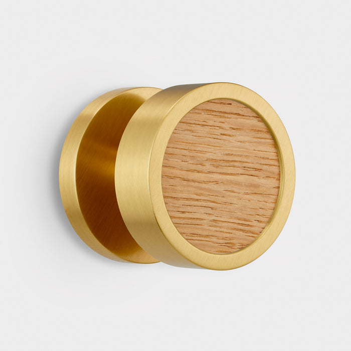 Brass & Wood Mortice Door Knobs in Gold – installed view