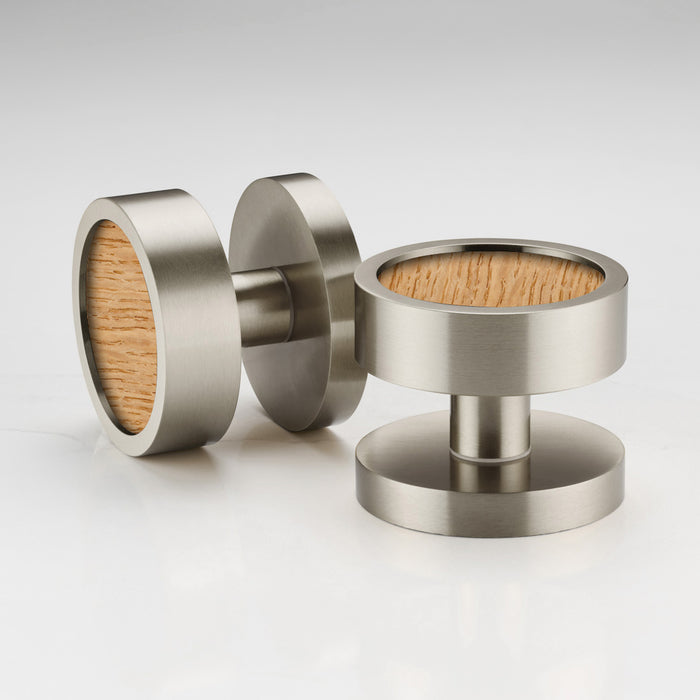 Brass & Wood Mortice Door Knobs in Silver
