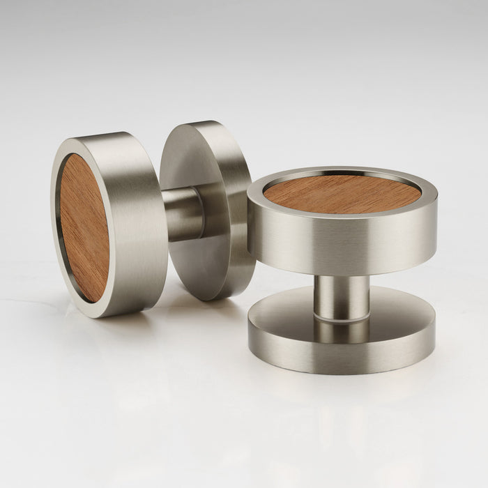 Brass & Wood Mortice Door Knobs in Silver – product view 2
