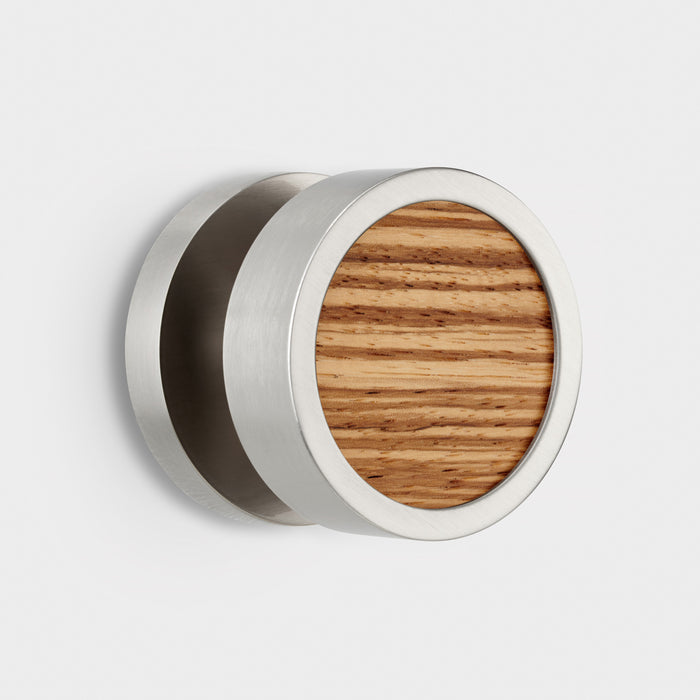Brass & Wood Mortice Door Knobs in Silver – installed view