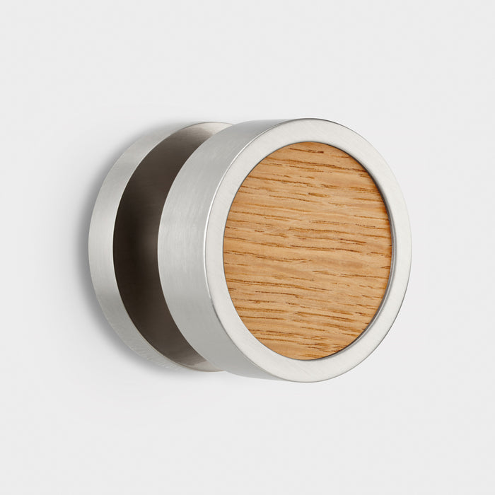 Brass & Wood Mortice Door Knobs in Silver – installed view