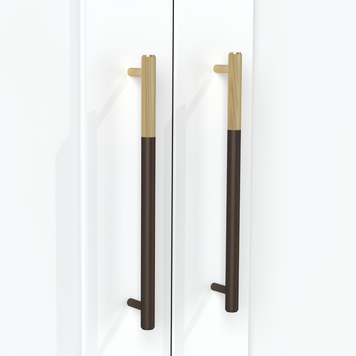 Bronze Brass Linear Cabinet Handle with Tip in Gold – installed view