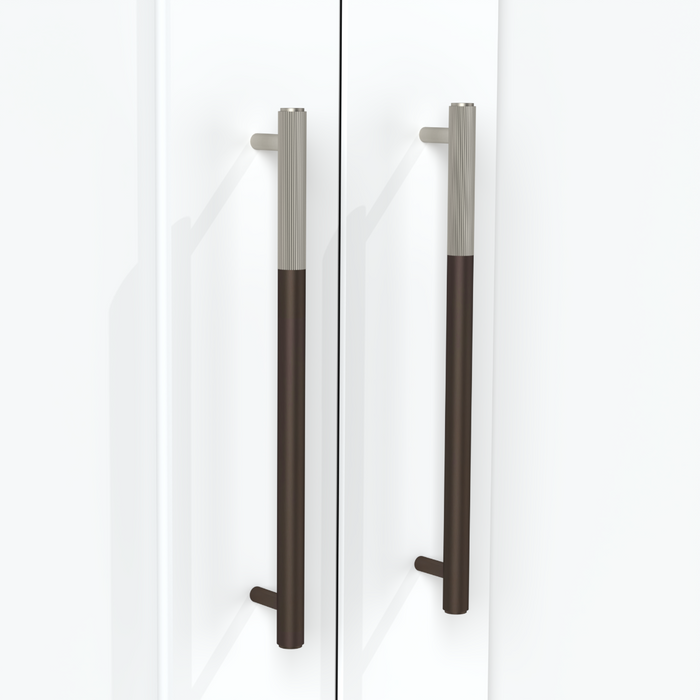 Bronze Brass Linear Cabinet Handle with Tip in Silver – installed view