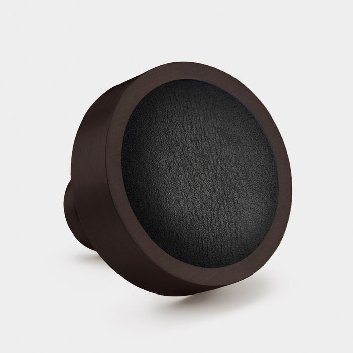 Bronze & Leather Round Door Knobs in Black