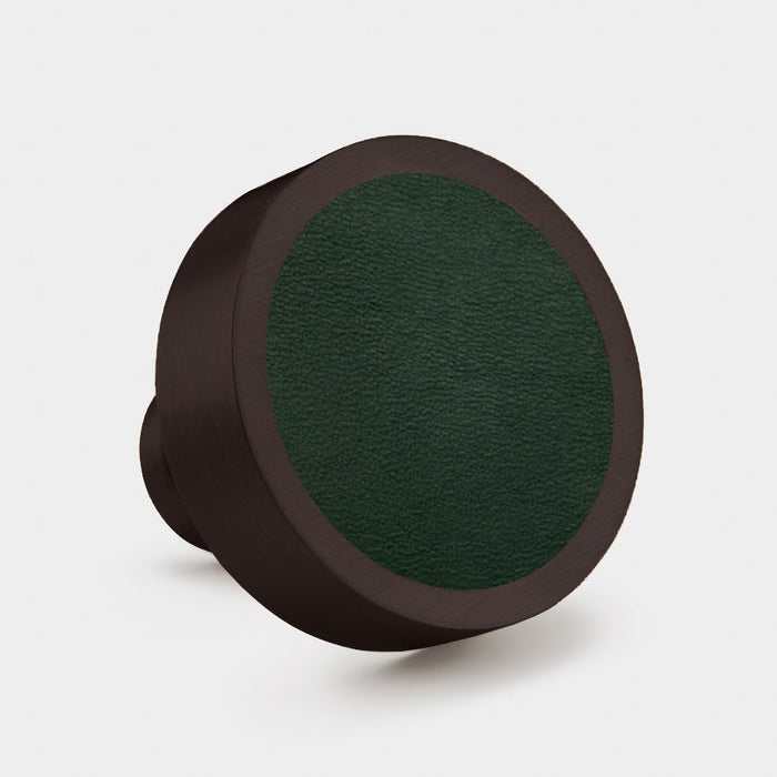Bronze & Leather Round Door Knobs in Green