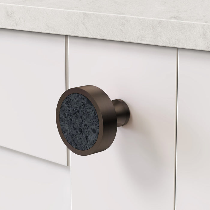 Bronze & Terrazzo Round Door Knobs in Black – product view 3