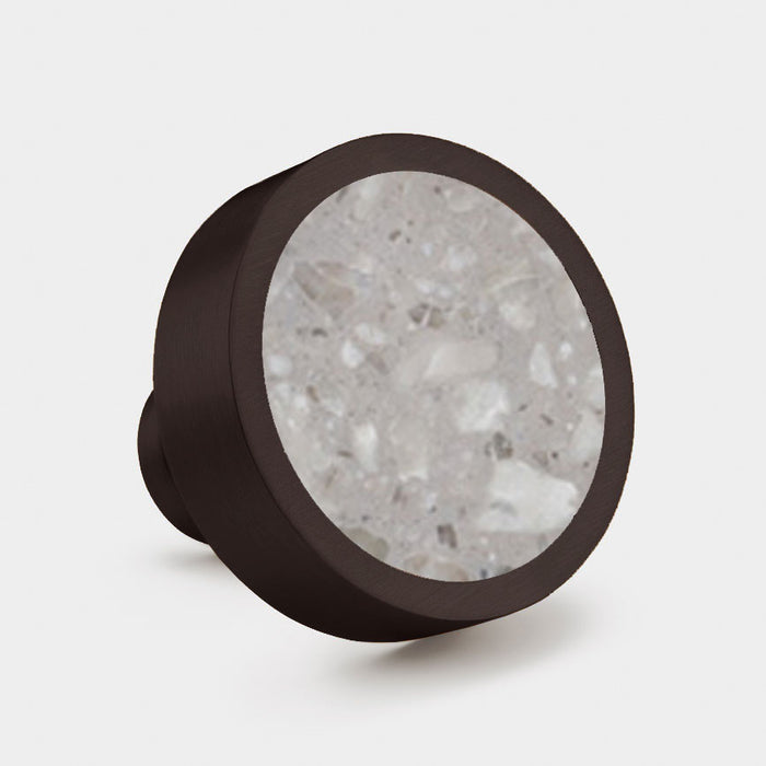 Bronze & Terrazzo Round Door Knobs in Grey