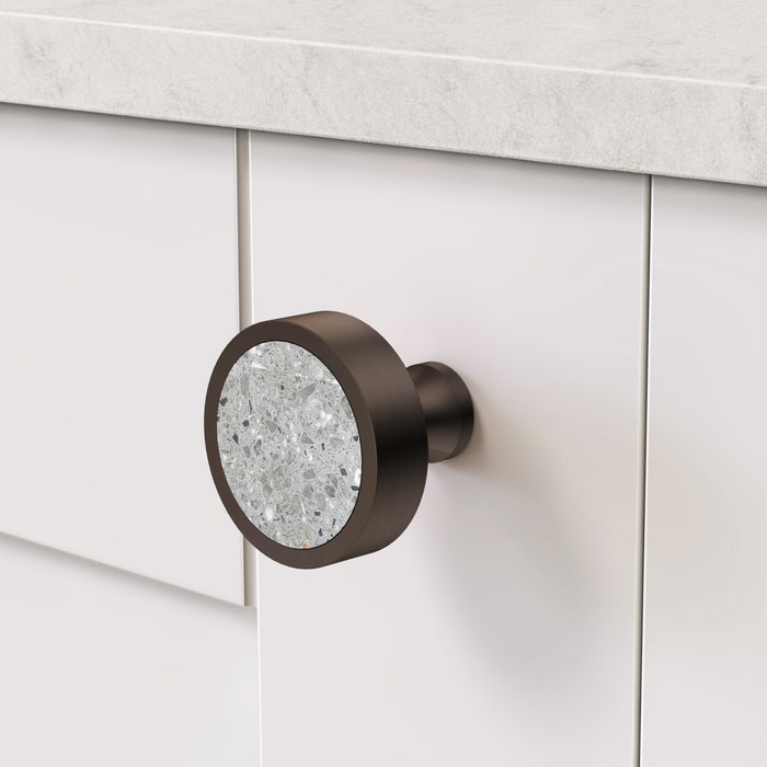 Bronze & Terrazzo Round Door Knobs in Grey – product view 3