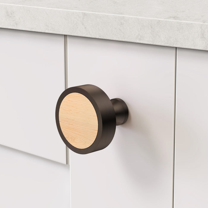 Bronze & Wood Round Door Knobs in Maple – product view 3