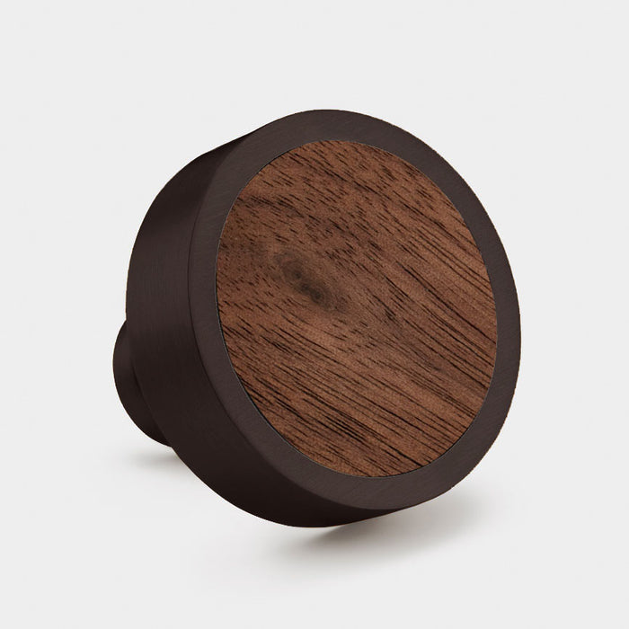 Bronze & Wood Round Door Knobs in Walnut