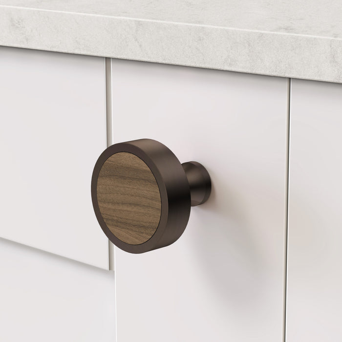 Bronze & Wood Round Door Knobs in Walnut – product view 3