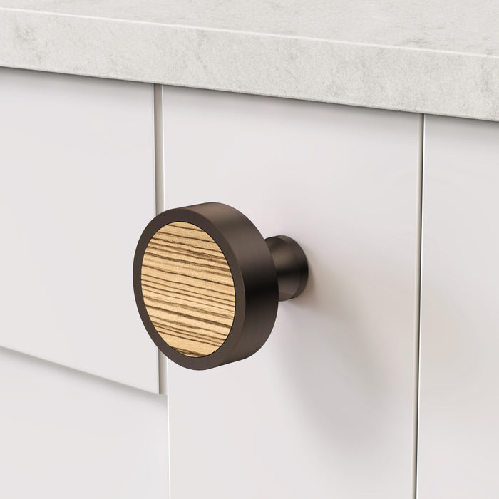 Bronze & Wood Round Door Knobs in Zebrano – product view 3