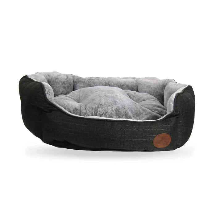 Charcoal Softie Dog Pet Bed - Faux Fur Rectangle Box Bed Machine Washable - Pet Beds for dogs Snug and Cosy Pets