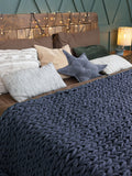 Chunky Knit Blanket in Navy Blue