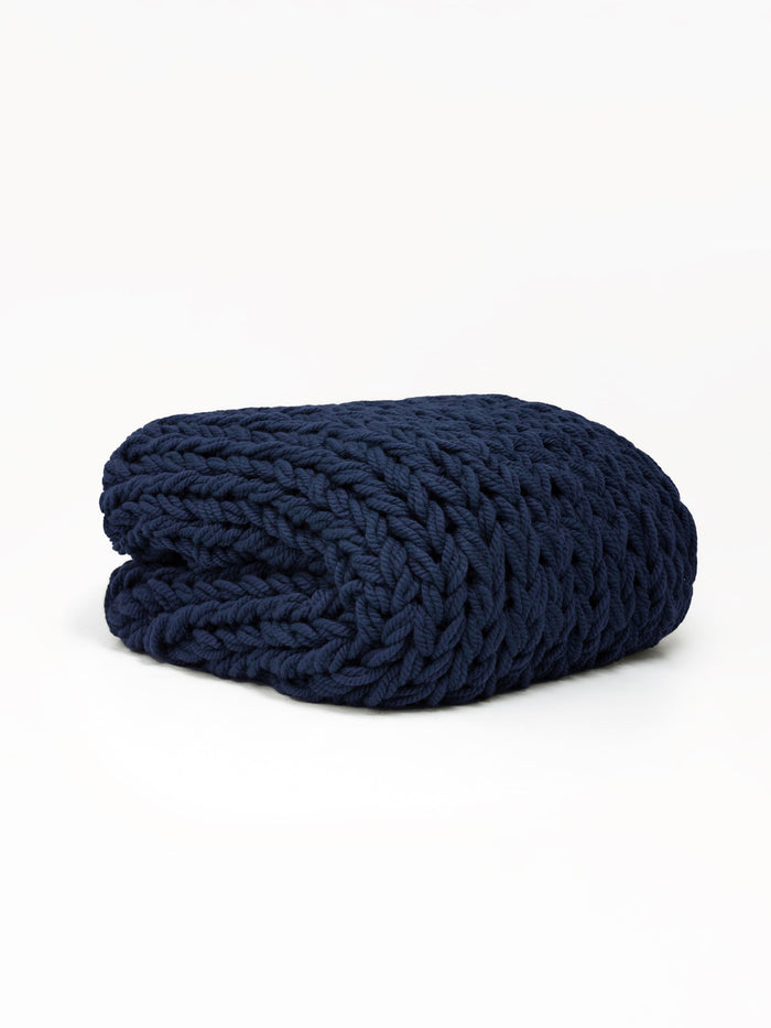 Chunky Knit Blanket in Navy Blue