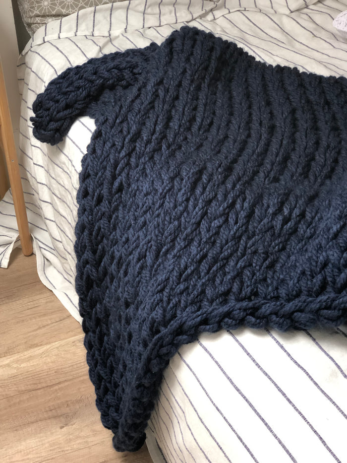 Chunky Knit Blanket in Navy Blue