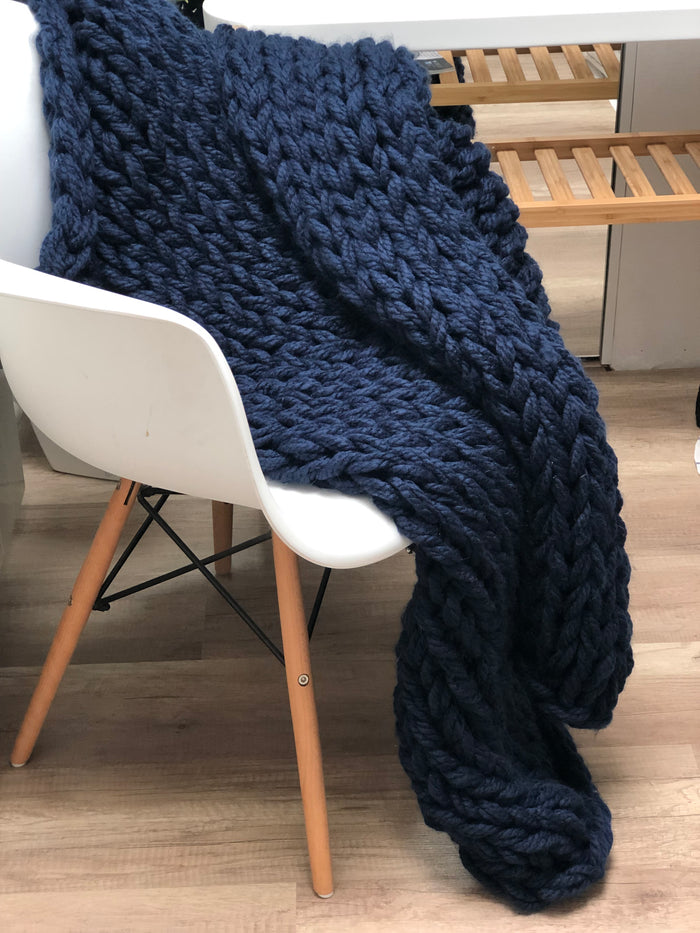 Chunky Knit Blanket in Navy Blue