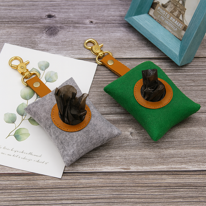 CleanWalk – Felt Dog Waste Bag Dispenser with Leather Strap