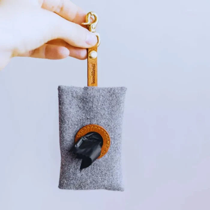 CleanWalk – Felt Dog Waste Bag Dispenser with Leather Strap