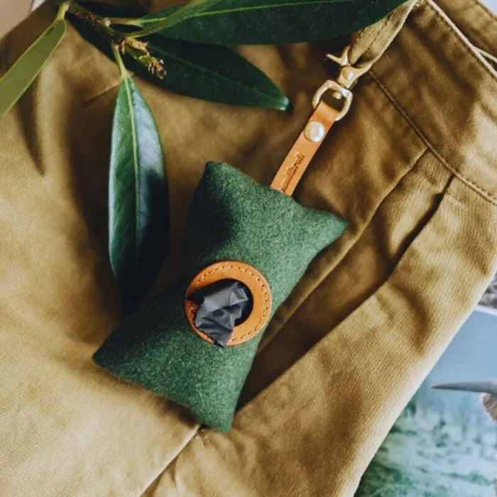 CleanWalk – Felt Dog Waste Bag Dispenser with Leather Strap
